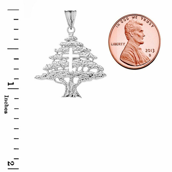 925 Sterling Silver Lebanon Lebanese Cedar Tree Cut out Cross Pendant Necklace