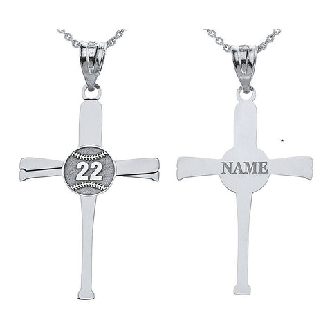 Personalized Engrave Name Number Baseball Bats Athletes Cross Pendant Necklace