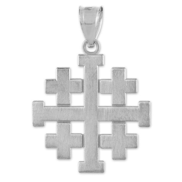 Sterling Silver Matte Jerusalem Crusaders Cross Pendant Necklace 16" 18" 20" 22"