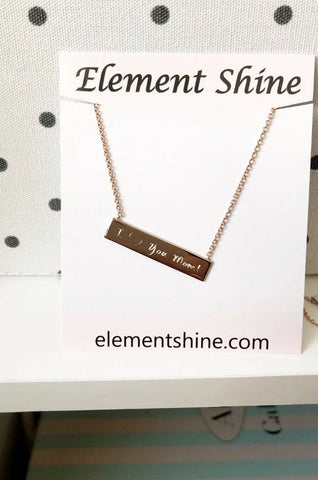 NWT Rose Gold over Sterling Silver Engraved Bar "I love you Mom" Necklace