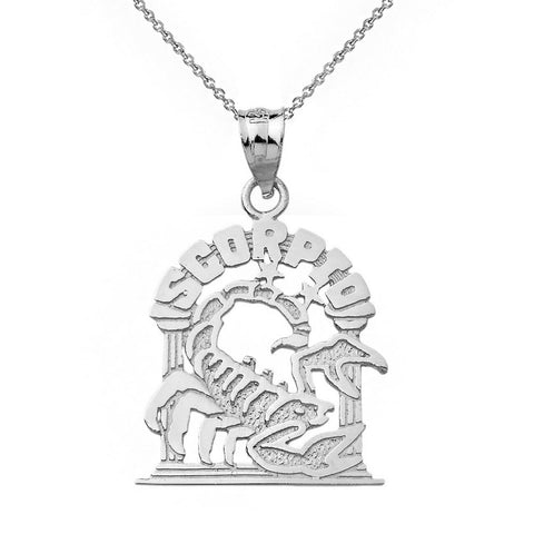 .925 Sterling Silver Zodiac Astrological Sign Scorpio Scorpion Pendant Necklace