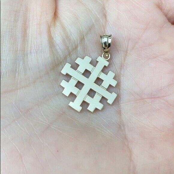 10K Solid Yellow Gold Jerusalem "Crusaders" Cross Pendant Necklace