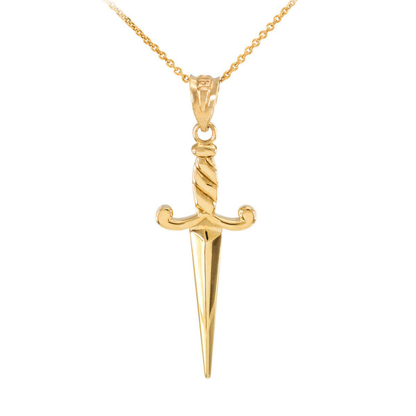 14K Solid Gold Dagger Knife Charm Pendant - Yellow Gold