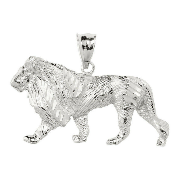 .925 Sterling Silver Diamond Cut Lion Pendant Necklace