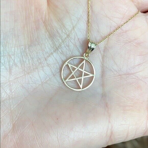 Small Solid 10k White Gold Pentagram Friendship Pendant Necklace