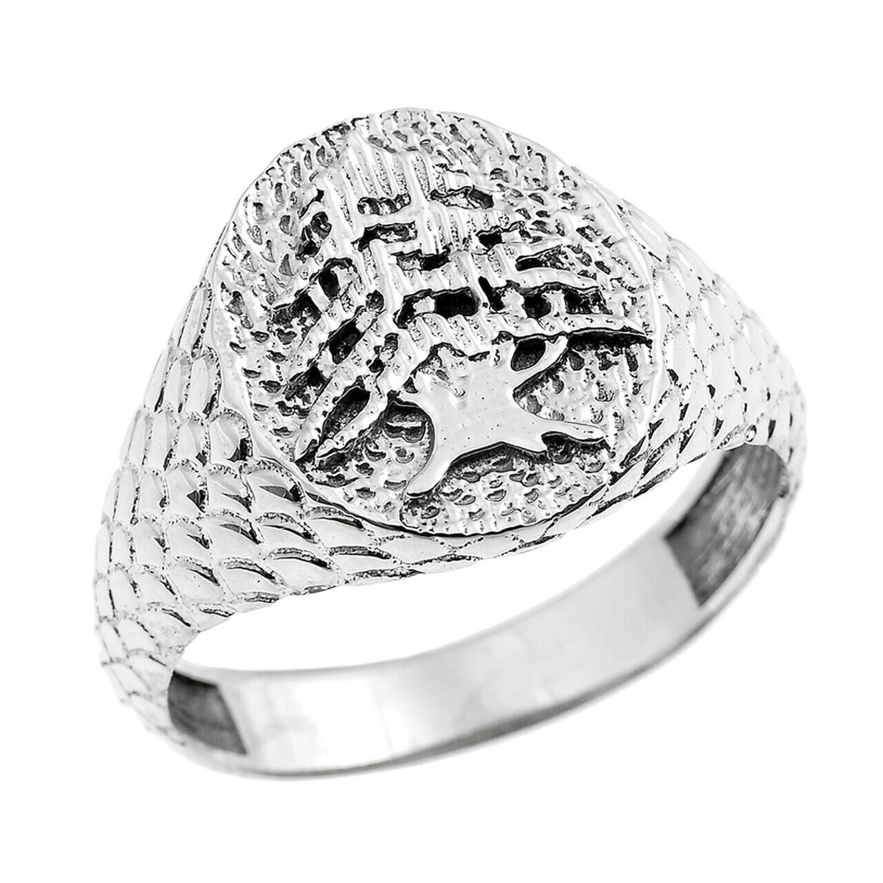 925 Sterling Silver Textured Band Lebanese Cedar Tree Men's Ring All /Any Size