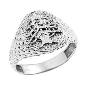 925 Sterling Silver Textured Band Lebanese Cedar Tree Men's Ring All /Any Size