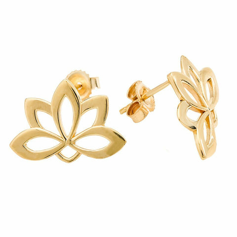 10k Solid Yellow Gold Lotus Flower Stud Earrings