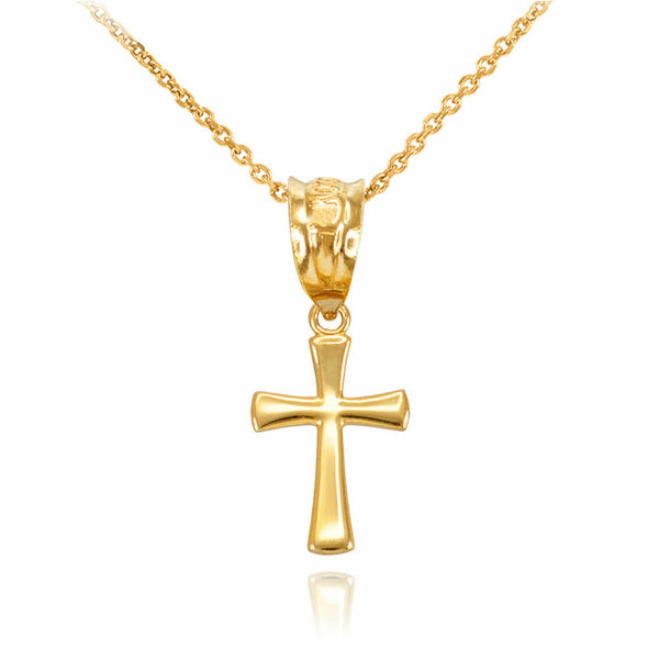 14K Yellow Gold Round Mini Small Cross Pendant Necklace 16" 18" 20" 22"