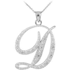 Personalized 925 Sterling Silver CZ Initial Script Letter D Pendant Necklace