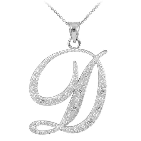 Personalized 925 Sterling Silver CZ Initial Script Letter D Pendant Necklace