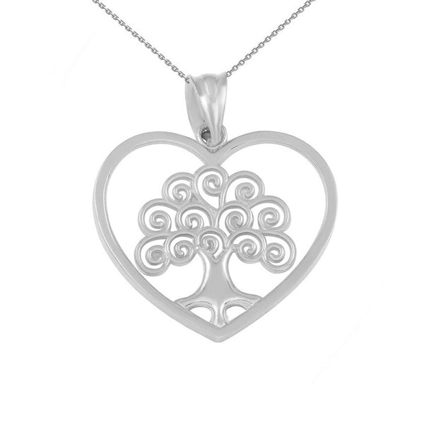 925 Sterling Silver Tree of Life Open Heart Filigree Pendant Necklace