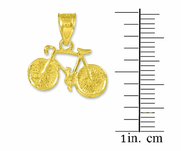 10k Solid Yellow Gold Mountain Cycling Bicycle Bike Sport Pendant Necklace