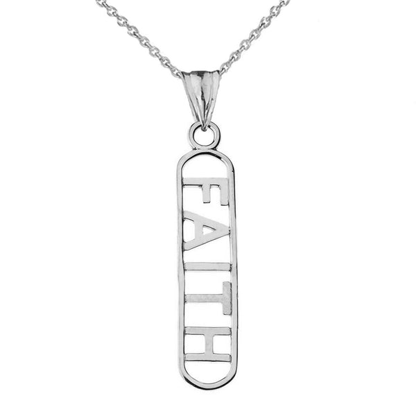 10k 14k Solid Gold Faith Cutout Charm Pendant Necklace 16" 18" 20" 22"