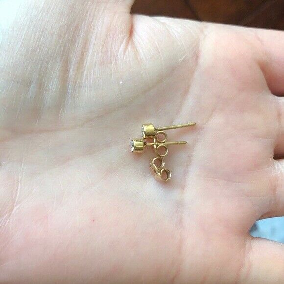 14K Solid Yellow Gold Mini CZ Dainty Stud Earrings - Minimalist