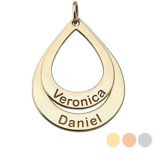 Personalized Name 10k, 14k Solid Gold Duo Teardrop Pendant Necklace