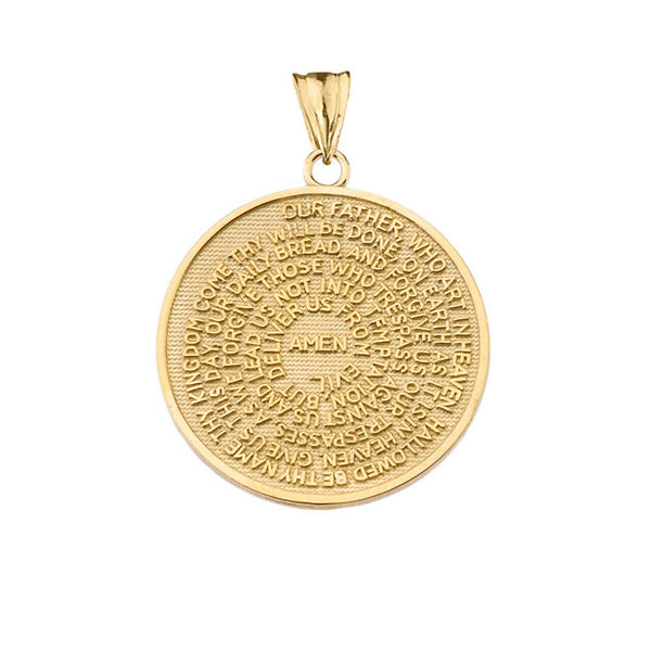 14k Solid Yellow Gold The Lord's Prayer Medallion Pendant Necklace