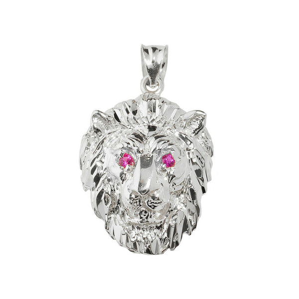 .925 Sterling Silver Diamond Cut Lion Head Pendant Necklace