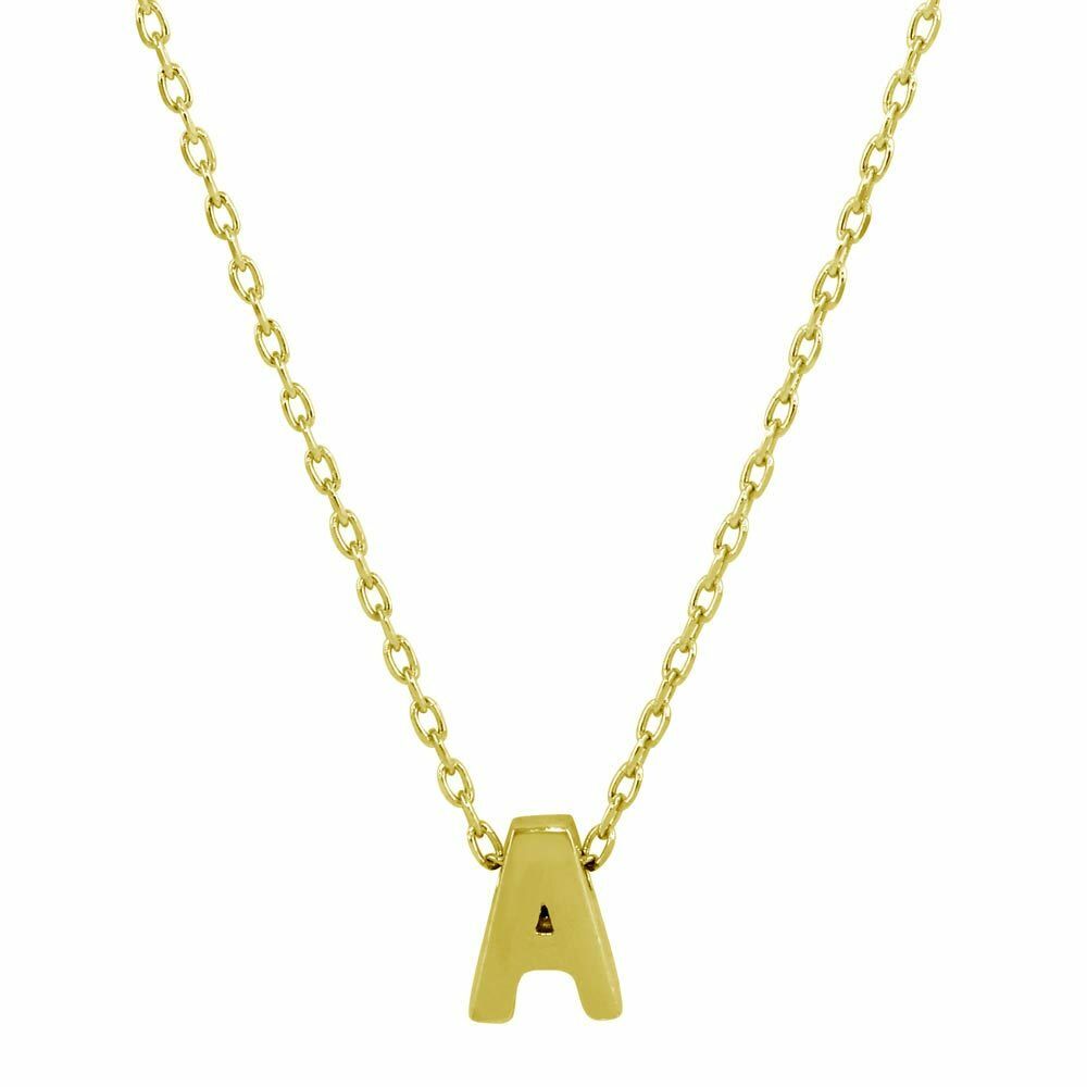 925 Sterling Silver Gold Plated Mini Small Initial Letter A Dainty Necklace