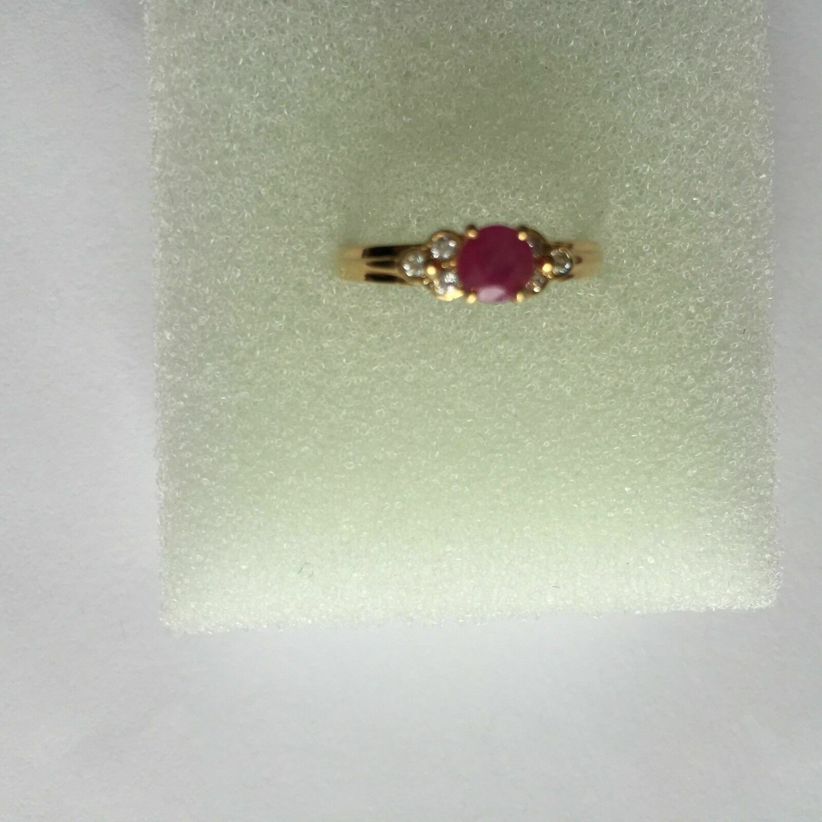 14K Solid Yellow Gold Mini Red Ruby CZ Women Ring Minimalist Size 5.5