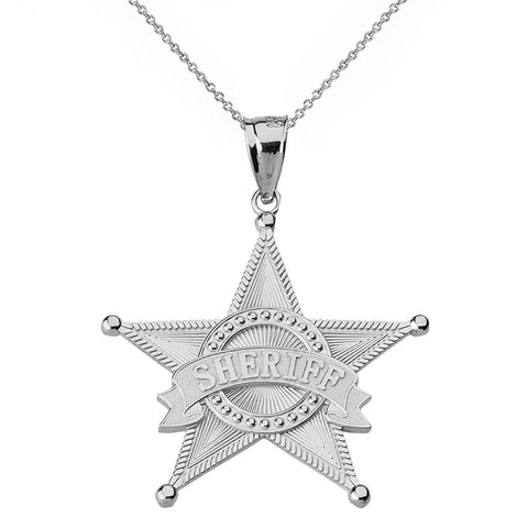 925 Sterling Silver Star Sheriff Badge Public Safety Textured Pendant Necklace