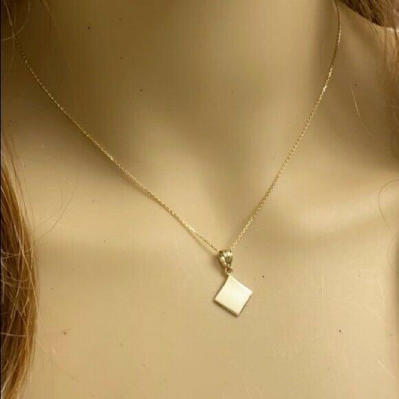 Solid 14k Yellow Gold Simple Diamond Shaped Mini Plain Pendant Necklace