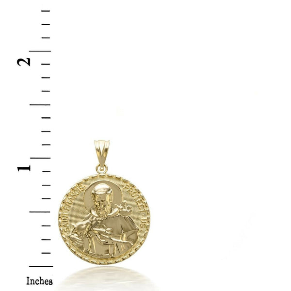 14K Solid Gold 3D Saint Francis Protect Us Pendant Necklace