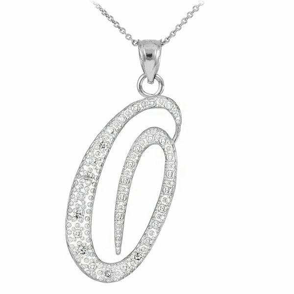 Personalized 925 Sterling Silver CZ Initial Script Letter O Pendant Necklace