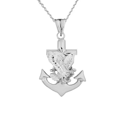 925 Sterling Silver American Eagle Mariners Anchor Pendant Necklace