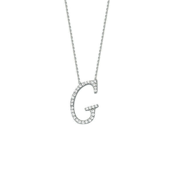 925 Sterling Silver CZ Initial Letter G Necklace Adjustable 16"-18" All Letter