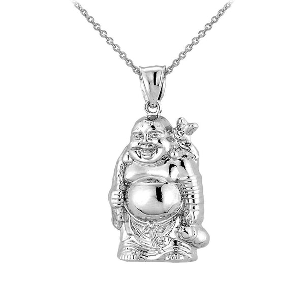 925 Sterling Silver Happy 3D Laughing Buddha Pendant Necklace