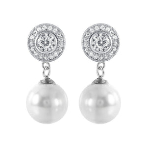 NWT Sterling Silver 925 Rhodium Plated Pearl CZ Cluster Earrings