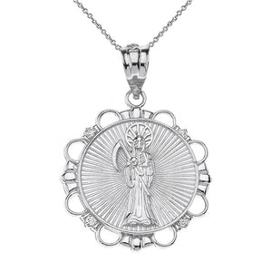 925 Sterling Silver CZ Santa Muerte Circle 1" Pendant Necklace Made USA 16"-22"