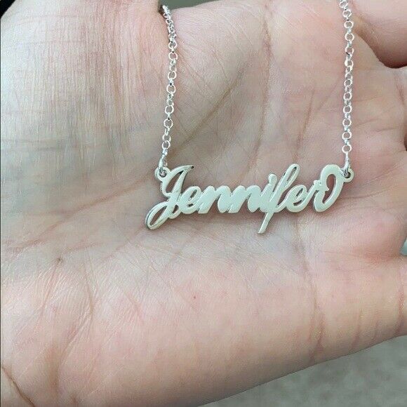 Personalized Sterling Silver Name Plate Necklace - Jennifer 16" inches