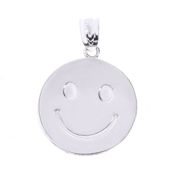 925 Sterling Silver Smiley Face Disc Charm Pendant Necklace