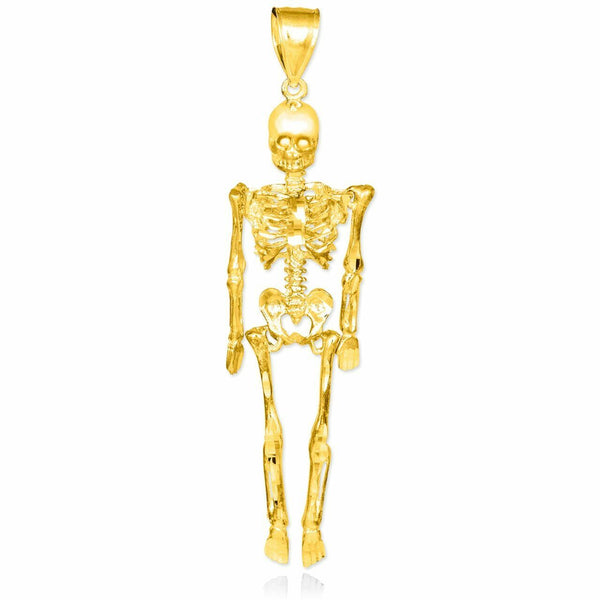 Solid 10k Yellow Gold Diamond-Cut Gold 3D Skeleton Dangle Pendant Charm