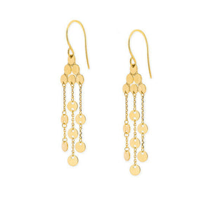 14K Solid Yellow Gold 3 Strand Disk/Disc Dangle Drop Earrings