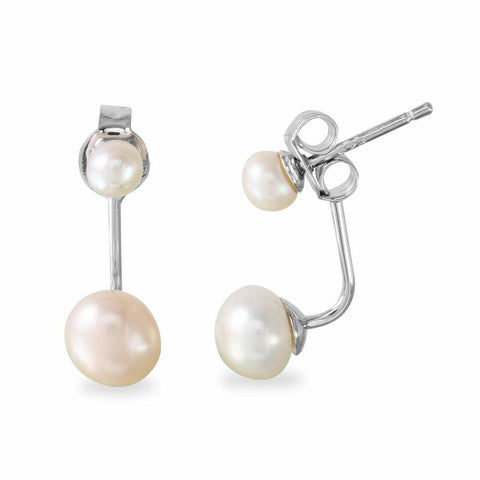 Sterling Silver 925 Rhodium Plated Dropped Fresh Water Pearl Earrings