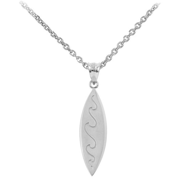 925 Sterling Silver Surfboard Waves Beach Bum Pendant Necklace
