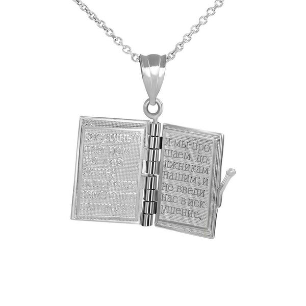 Sterling Silver 3D Russian Orthodox Synodal Bible Slavonic Pendant Necklace