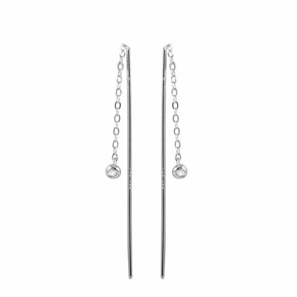NWT 925 Sterling Silver Gold Plated Chain Bar/Pin Threader CZ Fashion Earrings