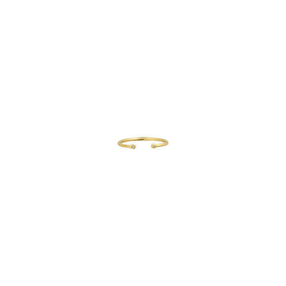 14K Solid Gold Open 2 Diamond Dainty Ring Size 6, 7, 8 - Minimalist - Yellow
