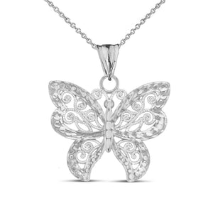 925 Sterling Silver Filigree Butterfly Pendant Necklace 16",18",20",22" Made USA