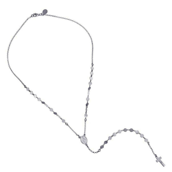 Sterling Silver 925 Confetti Chain Cross Crucifix Rosary Necklace 16"