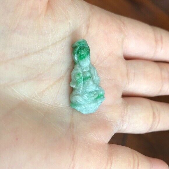 Small Lady Kwan Yin Buddha Natural Real Green Jade (Pendant)