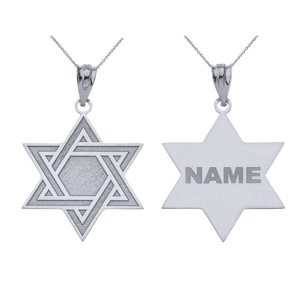 Personalized Engravable Silver Star of David Pendant Necklace - Your Name