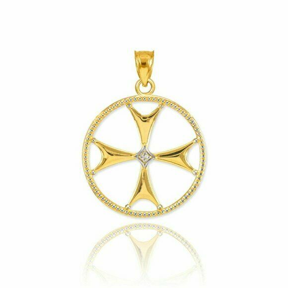 14k Solid Gold Diamond Maltese Cross Pendant Necklace 16" 18" 20" 22"