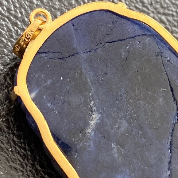 14K Real Solid Gold Carving Jesus Sodalite Christ Head Pendant Charm Large