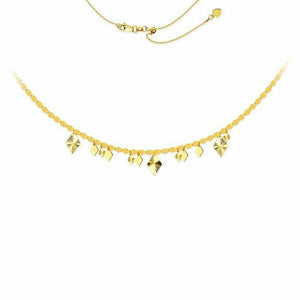 14K Solid Gold chain Dangle Rhomb Choker Necklace Adjust 17" - Yellow