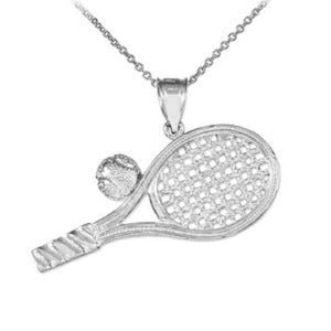 925 Sterling Silver Tennis Racquet and Ball Sport Pendant Necklace Made in USA